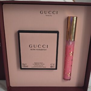 NIB-Gucci Beauty Glow Highlighter and Pink Lip Gloss Set